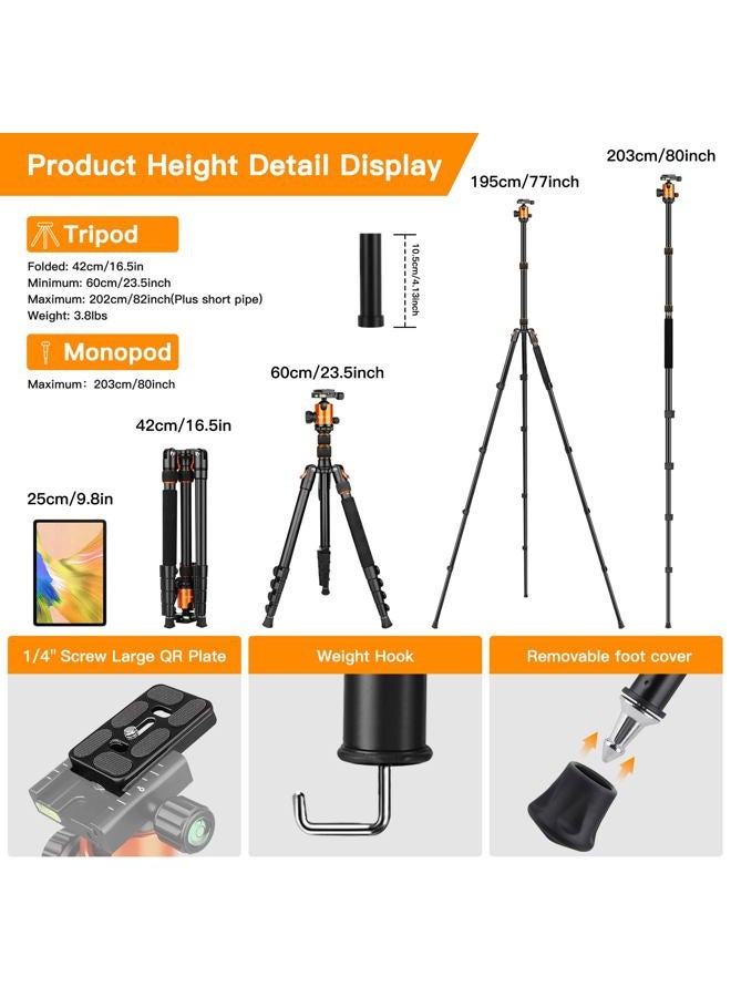 Victiv Tripod Camera Tripod, 82 inches Aluminum Tripod for DSLR, 80 inches Monopod, Lightweight Tripod with 360 Degree Ball Head Loads Up to 30 lbs for Travel and Work - Image 2