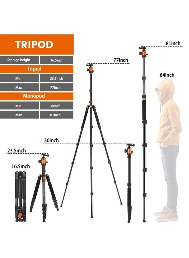 Victiv Tripod Camera Tripod, 82 inches Aluminum Tripod for DSLR, 80 inches Monopod, Lightweight Tripod with 360 Degree Ball Head Loads Up to 30 lbs for Travel and Work - Image 3