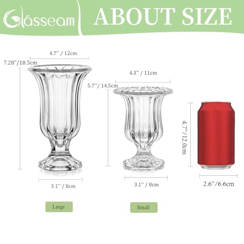 Glasseam Pedestal Glass Vase for Flowers, 7.5in Tall Compote Vase Set of 3, Crystal Clear Vases for Centerpieces, Ribbed Decorative Vases for Home Decor, Cute Footed Urn for Living Room Decorations - Image 5