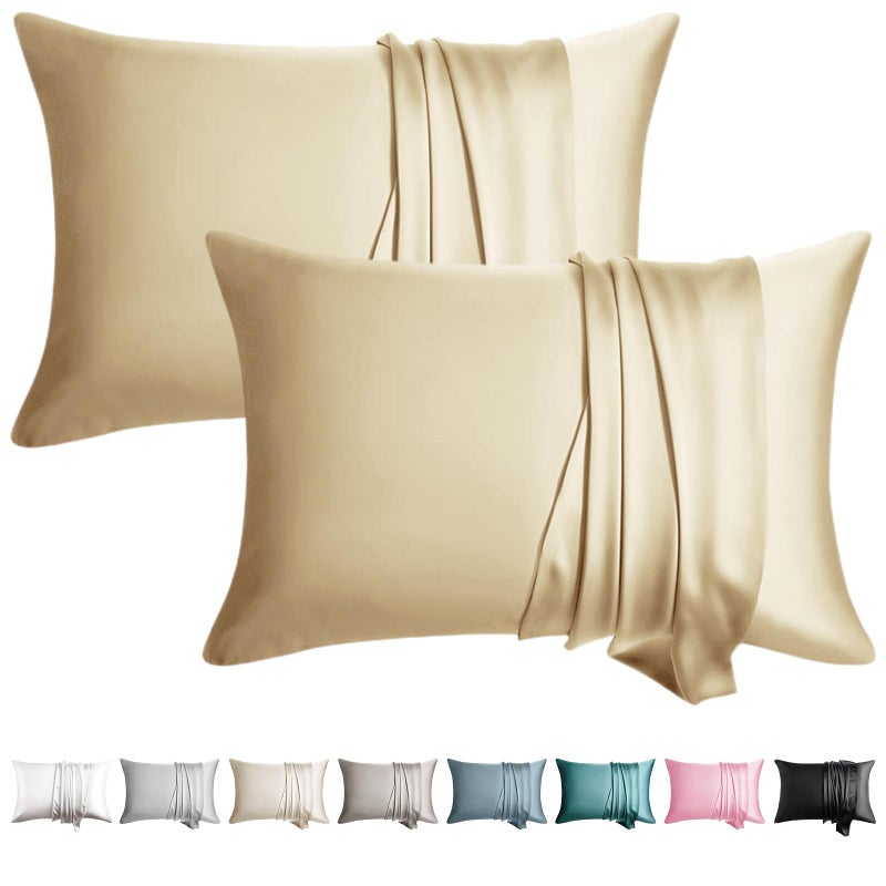 WLOSJ 100% Silk Pillowcase for Hair and Skin Toddler Size 2 Pack Mulberry Silk Pillow Case 14 x 19 Inches Highest 6A Silk Kids/Travel Pillow Cover Soft Breathable Cooling with Hidden Zipper  Champagne - Image 1