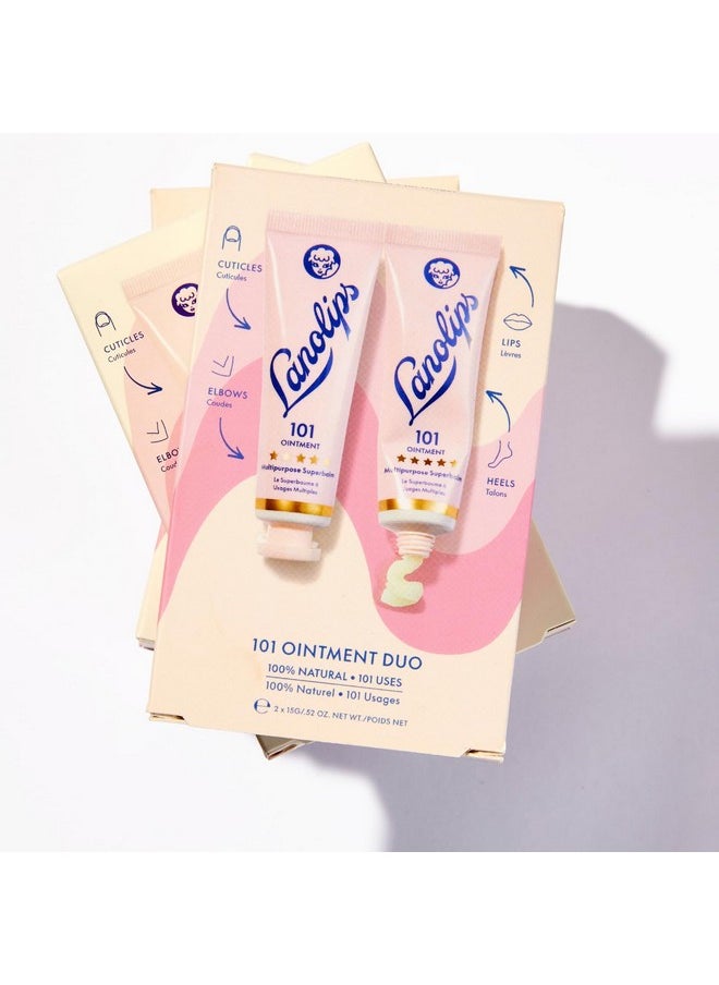 Lanolips - 101 Ointment Multibalm Duo Original Superbalm Contains Pure Lanolin Oil For Smooth Hydrated & Healthy Lips Natural Lip Balm For Dry Lips Cuticles & More (2Pack 0.52 Oz Each) - Image 1