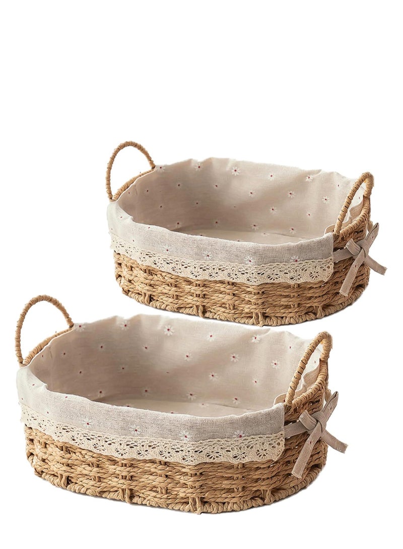 TRASSLE 2-Pack Woven Home Storage Baskets with Washable Liner, Storage Basket Wicker Baskets for Organizing Storage Bins for Countertop Toilet Paper Storage Basket - Image 1