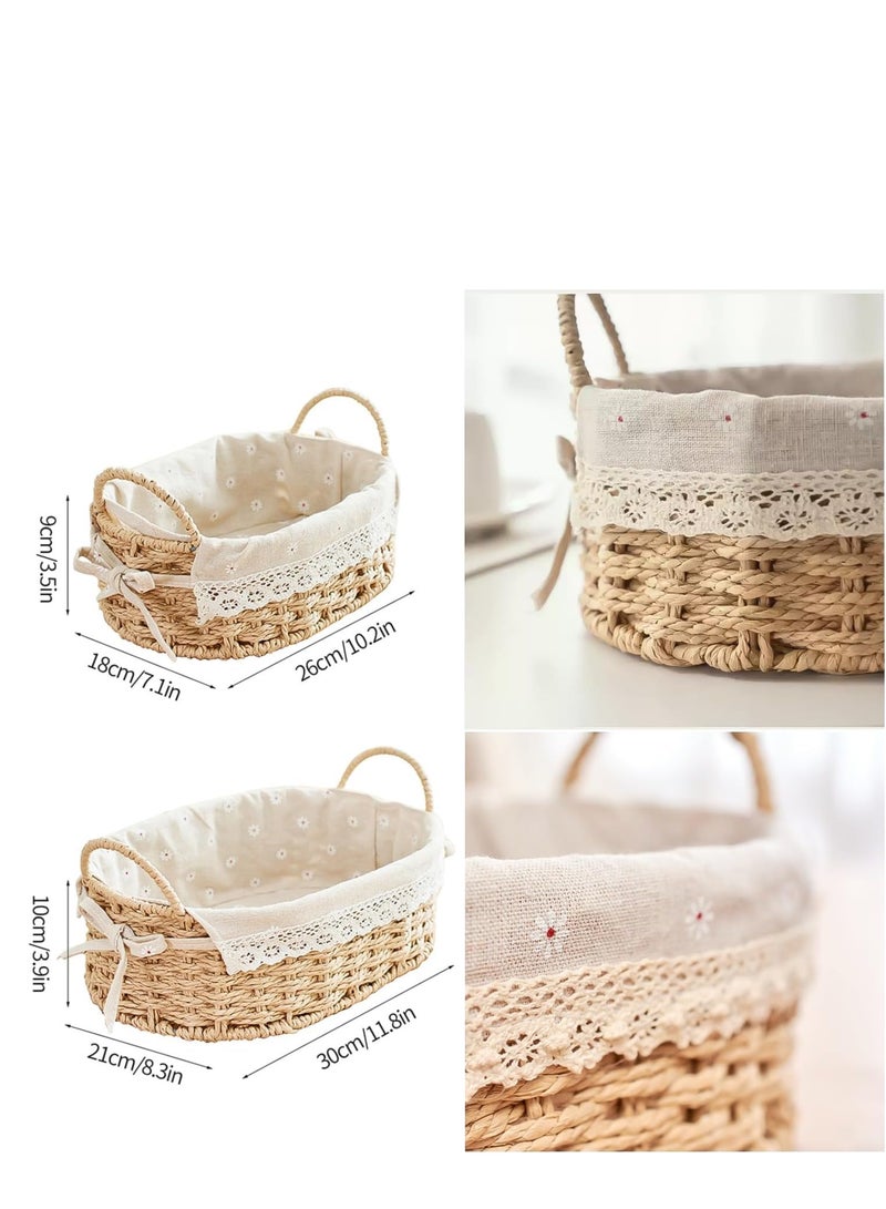 TRASSLE 2-Pack Woven Home Storage Baskets with Washable Liner, Storage Basket Wicker Baskets for Organizing Storage Bins for Countertop Toilet Paper Storage Basket - Image 2