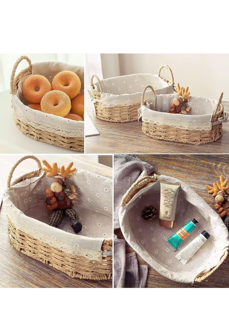 TRASSLE 2-Pack Woven Home Storage Baskets with Washable Liner, Storage Basket Wicker Baskets for Organizing Storage Bins for Countertop Toilet Paper Storage Basket - Image 3