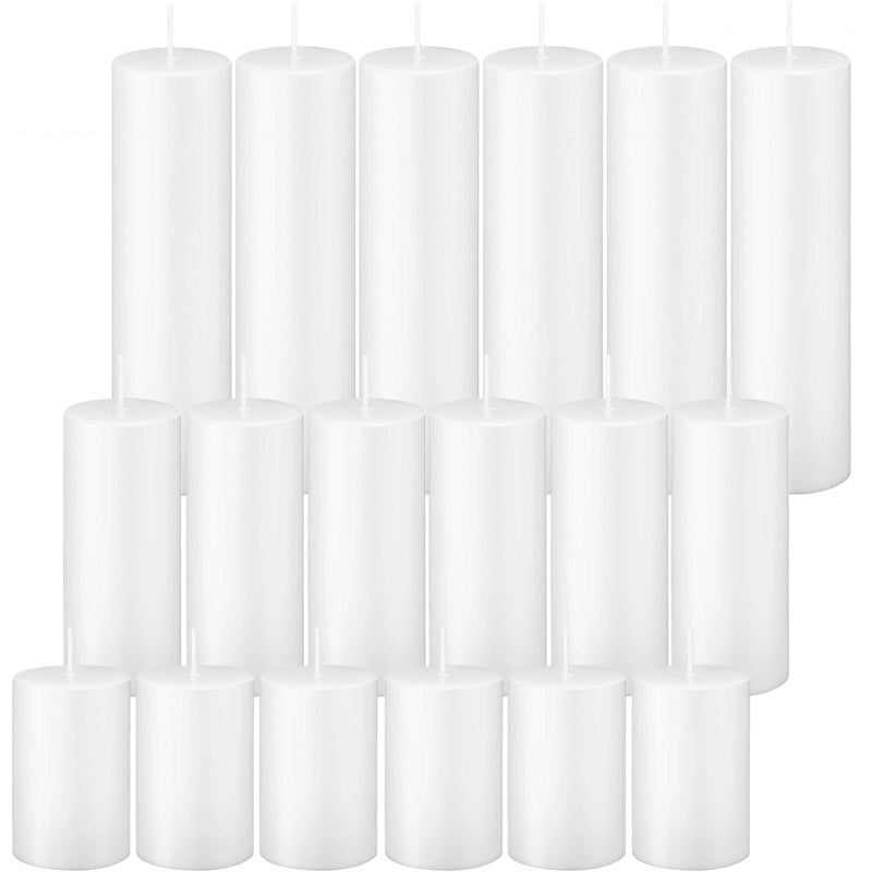 Trxvxo White Pillar Candles Bulk Set of 18，Hurricane Candles，3 Different Lengths 2 x 3/6/8 Inch (6 Each)，Dripless Unscented Smokeless，Gives You a Better Atmosphere When Organizing an Event Party. - Image 1