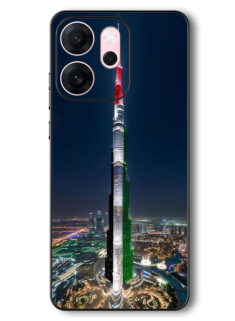 Theodor Case Compatible with Oppo Reno 14 F 6.57 Inch Protection Shockproof Bumper Cover Burj Khalifa UAE Flag - Image 1