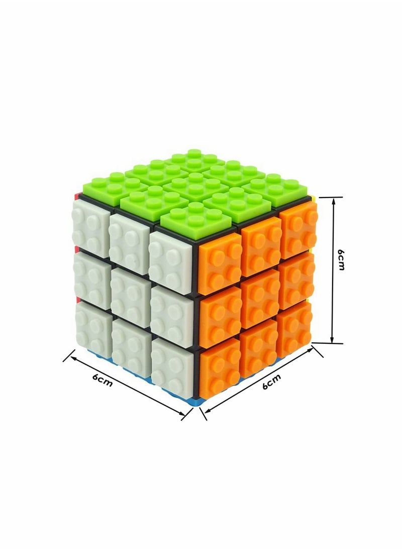 NIBEMINENT - Magic Cube Rubix 3x3 Build-on Brick Brain Teaser Puzzle and Bricks Toy in 1 for Kids Adult Gift Compatible with Lego - Image 1