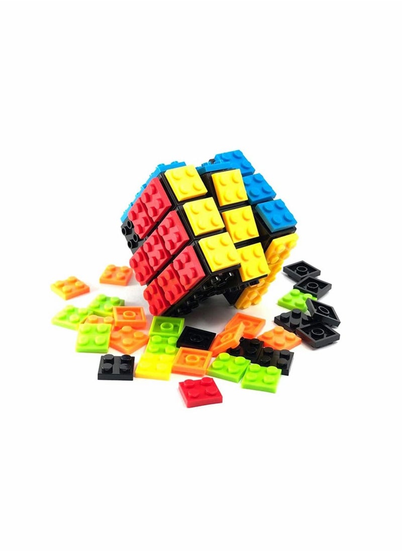 NIBEMINENT - Magic Cube Rubix 3x3 Build-on Brick Brain Teaser Puzzle and Bricks Toy in 1 for Kids Adult Gift Compatible with Lego - Image 1