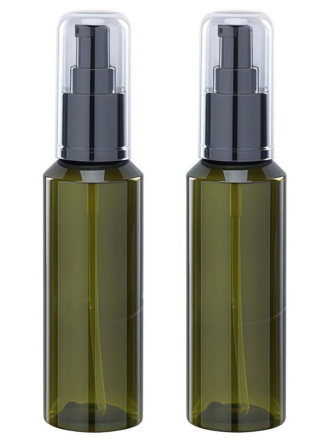 Elandy 2Pcs 100ml/3.3oz Empty Green Plastic Lotion Pump Bottles with Black Pump Top Refillable Travel Liquid Soap Dispenser Jars Packing Storage Container for Cosmetic Remover Oil - Image 1