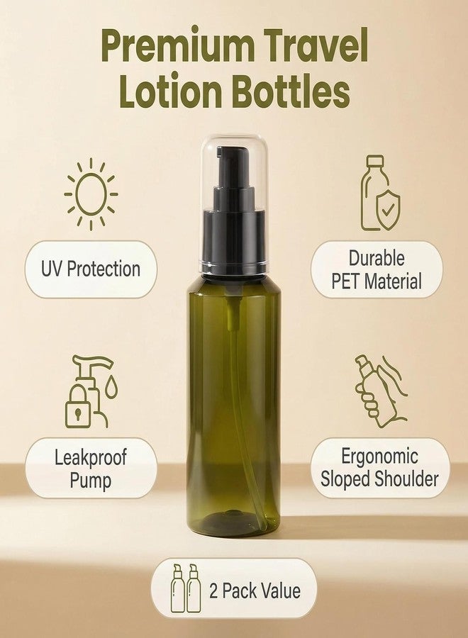 Elandy 2Pcs 100ml/3.3oz Empty Green Plastic Lotion Pump Bottles with Black Pump Top Refillable Travel Liquid Soap Dispenser Jars Packing Storage Container for Cosmetic Remover Oil - Image 3