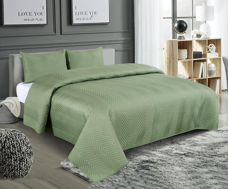 RD TREND All Weather 3 Pcs Glace Cotton Ultrasonic 280 Tc Solid bedsheet for Double Bed/Quilted Bed Cover/Bedsheet with 2 Pillow Case,(Luxurious,Pine Green, 90X100 Inches) - Image 1