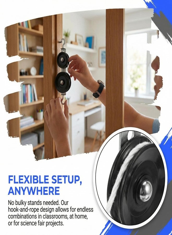 JECOMPRIS 10-Piece Mechanics Pulley Block Set - Heavy Duty Metal Fixed & Movable Pulleys with Ropes, Hooks, STEM Physics Lab Science Kit & Simple Machines Teaching Equipment - Image 3