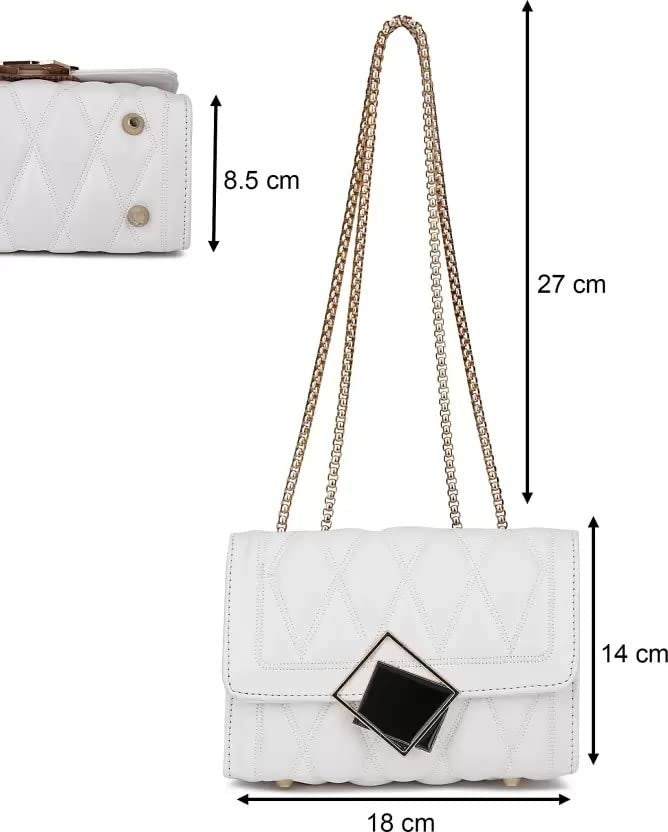 KRIFTY Cross Body Sling Bag for Women with Gold Chain (White) - Image 3