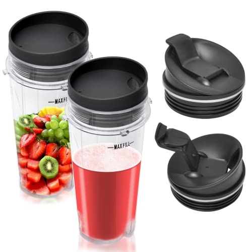 Wadoy 16oz Blender Cup Set Compatible with Ninja Replacement Parts, Single Serve Blender Cups+Sip & Seal lids for QB3001SS Fit Compact Personal QB3000 BL660 BL740 BL770 BL780 BL810 - Image 1
