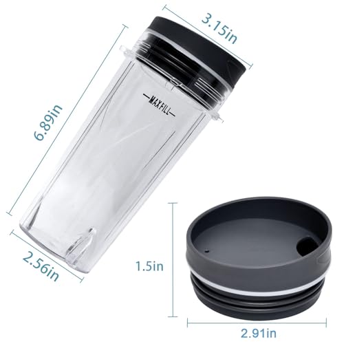 Wadoy 16oz Blender Cup Set Compatible with Ninja Replacement Parts, Single Serve Blender Cups+Sip & Seal lids for QB3001SS Fit Compact Personal QB3000 BL660 BL740 BL770 BL780 BL810 - Image 3