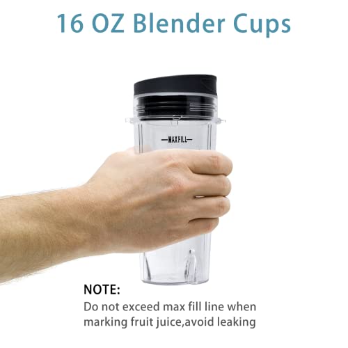 Wadoy 16oz Blender Cup Set Compatible with Ninja Replacement Parts, Single Serve Blender Cups+Sip & Seal lids for QB3001SS Fit Compact Personal QB3000 BL660 BL740 BL770 BL780 BL810 - Image 5