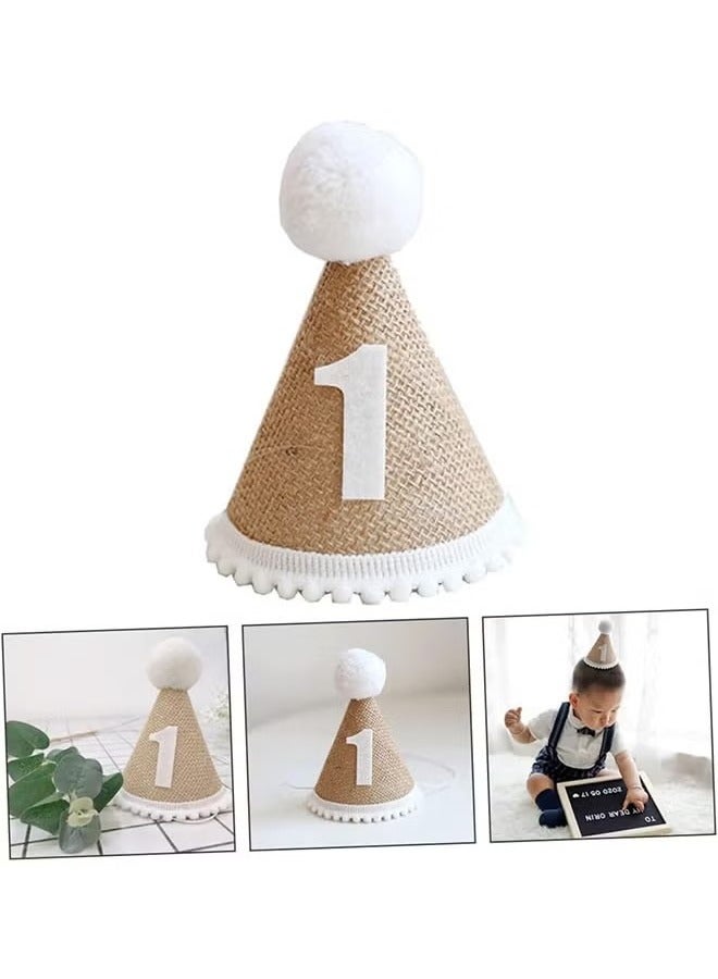 Birthday Party Hat , Child Birthday Cap 1st Birthday Hat 1st Birthday Headband Linen Children Birthday Hat  - Image 2