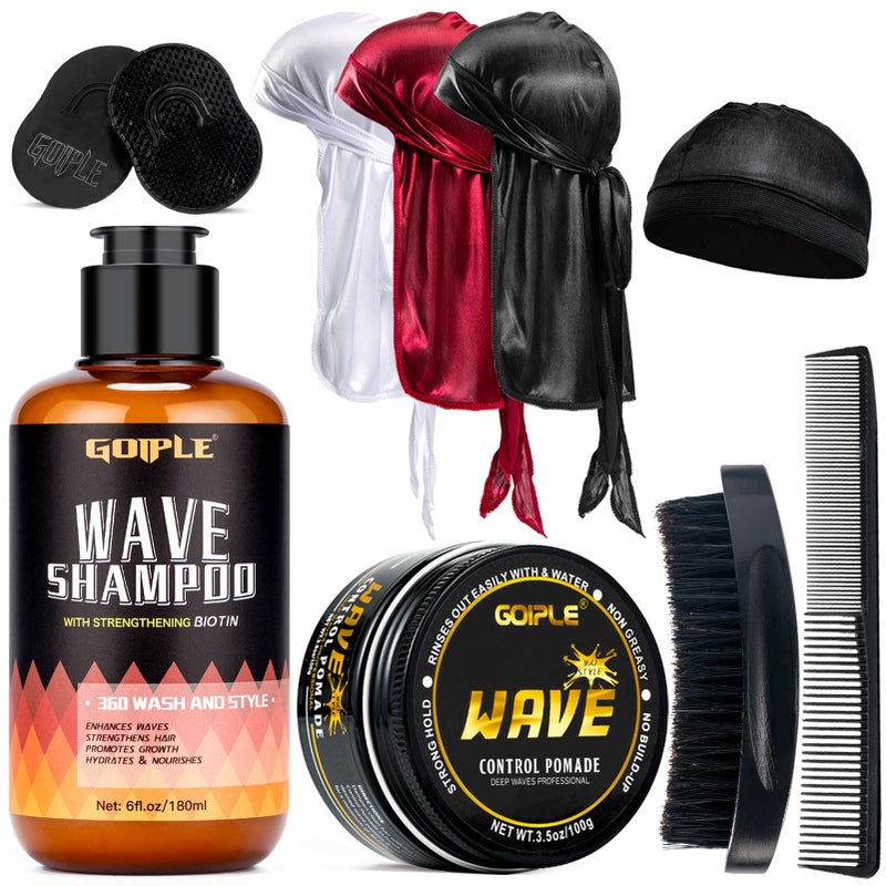Goiple Waves Pomade360 Waves Wash Shampoo Wave Shampoo for Black Men 360 Wave Shampoo Hydration Shampoo Enhance Waves Shampoo Strenghtens Hair Promote Growth Wave Shampoo Set