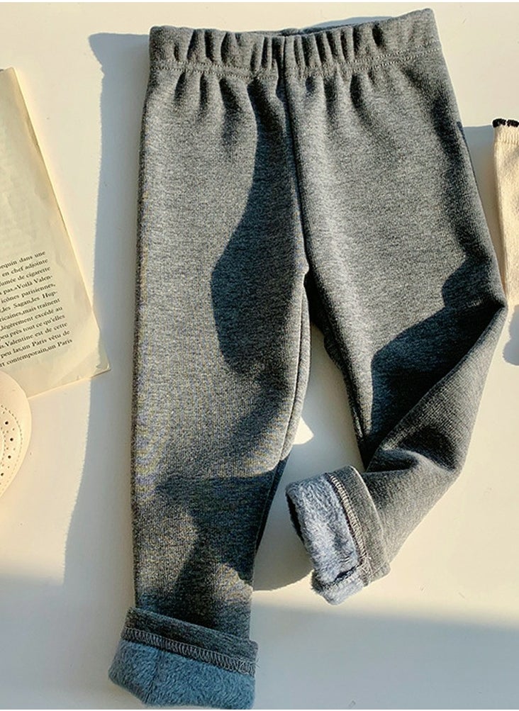 Loquat - Kids Solid Color Thick Thermal Underwear Pants Cotton Soft Long Johns Base Layer Bottom Children's Pajama Pants Dark Gray - Image 1