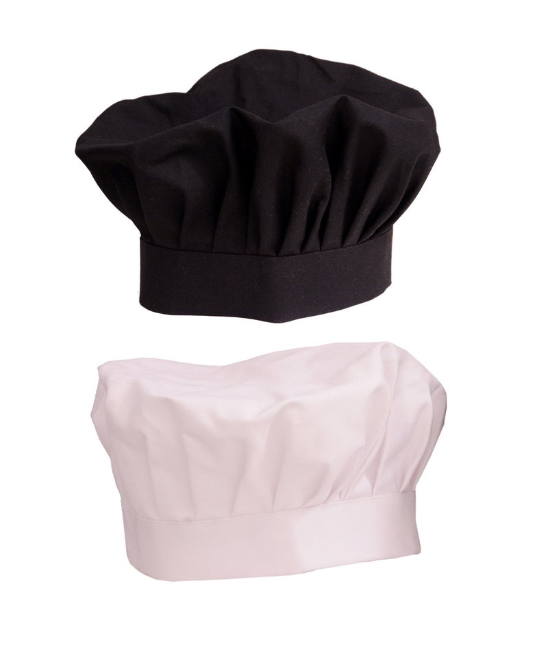 Switchon Unisex-Adult Chef's Cap Cum Hat For Home and Hotel Solid Fabric - Black and White (Pack of 2), 20.47 L X 15.8 w inch - Image 1