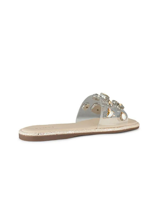 Vincci Beige Studded Strap Flat Sandals for Women | Best Price UAE
