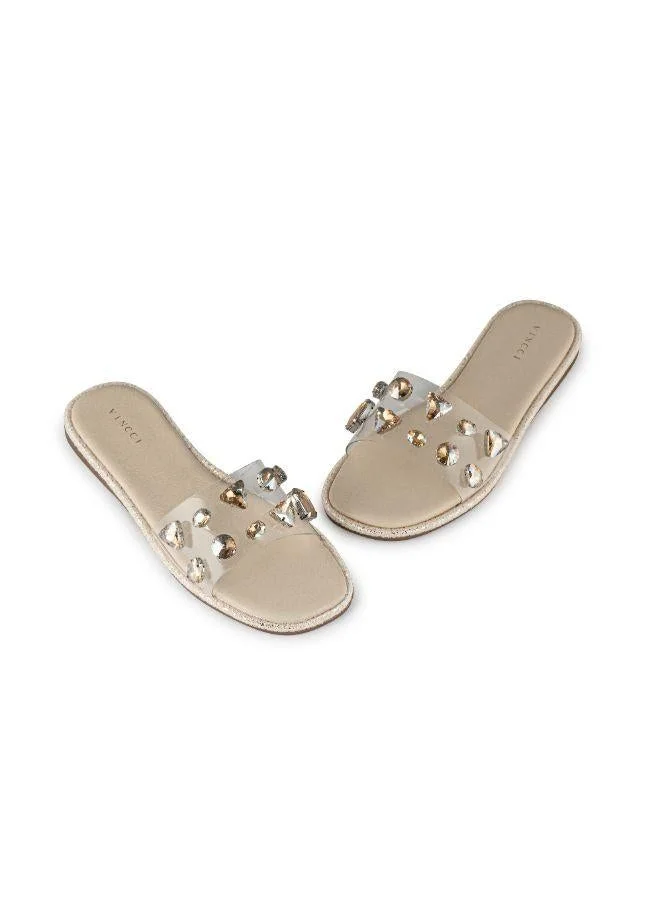 Vincci Beige Studded Strap Flat Sandals for Women | Best Price UAE