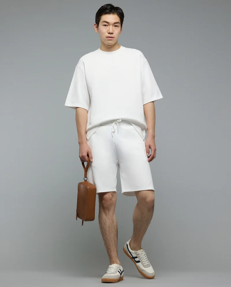 أر أند بي Solid T-Shirt with Crew Neck and Short Sleeves