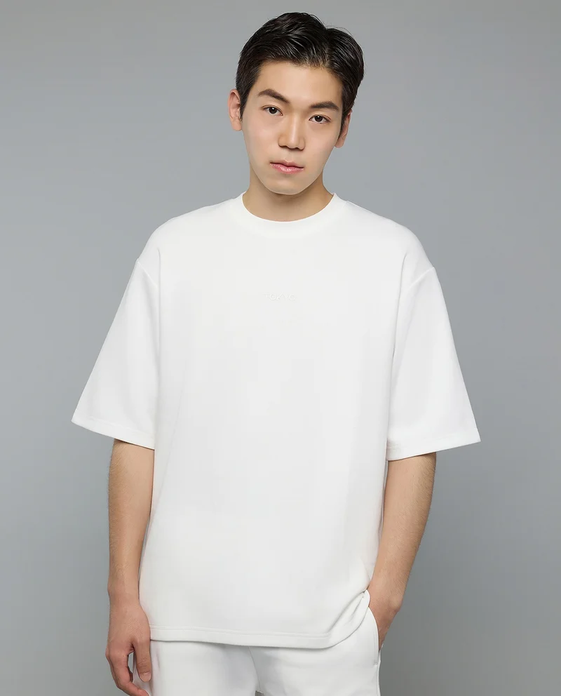 أر أند بي Solid T-Shirt with Crew Neck and Short Sleeves