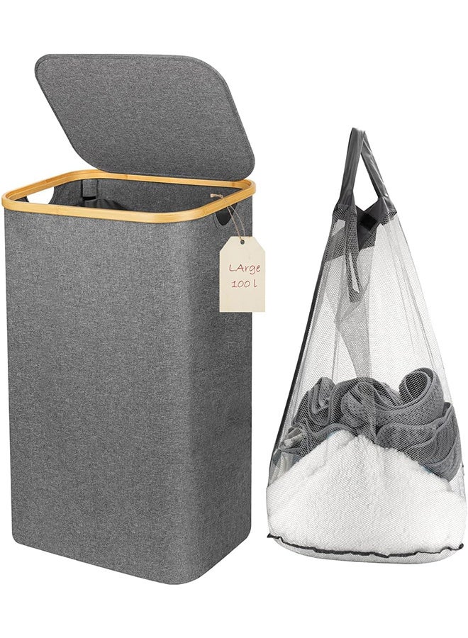 100L Foldable Laundry Hamper with Lid and Removable Inner Bags Large Capacity Laundry Basket with Handle for Bedroom Laundry Bin for Home Bathroom