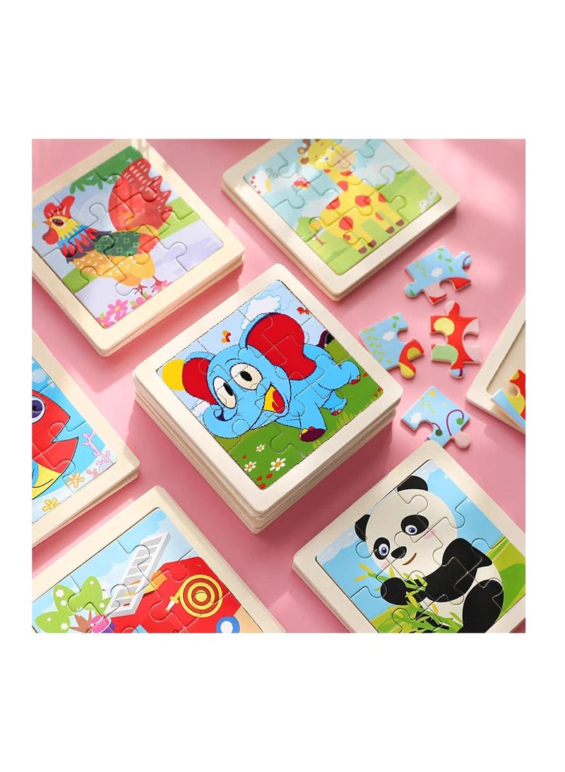 مجموعة ألغاز الصور المقطوعة الخشبية للأطفال الصغار والأطفال، مجموعة من ألغاز موضوعات الحيوانات، ألعاب تعليمية تعليمية لتنمية الطفولة المبكرة - Image 1