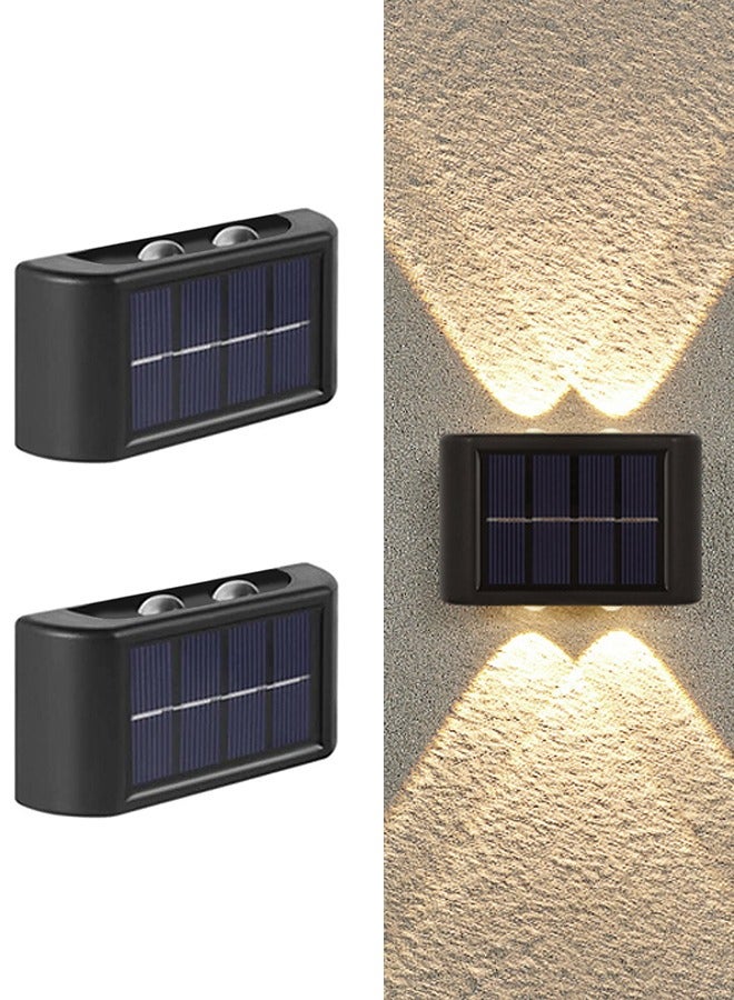 Generic Solar Outdoor Waterproof Wall Light With Dual-Head Up  Down Illumination, 4-LED Decorative Patio Light (Convex Lens) - Warm Light/NiMH Battery, Set of 2 - Image 1