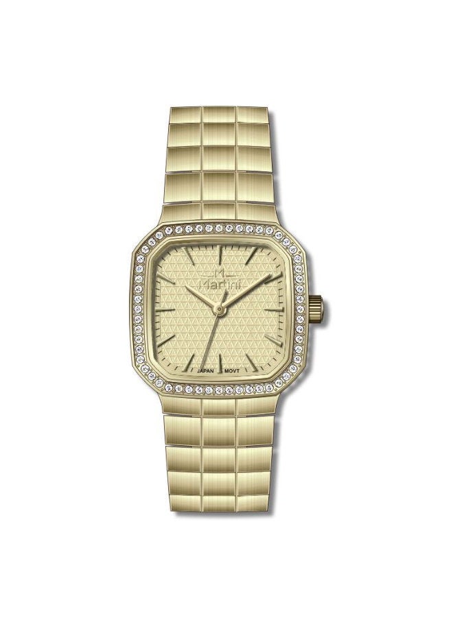 MARTINI Elegant Martini Women's Watch Stylish Golden Dial Stainless Steel Band Water Resistant Perfect for Casual and Formal Wear - Image 1