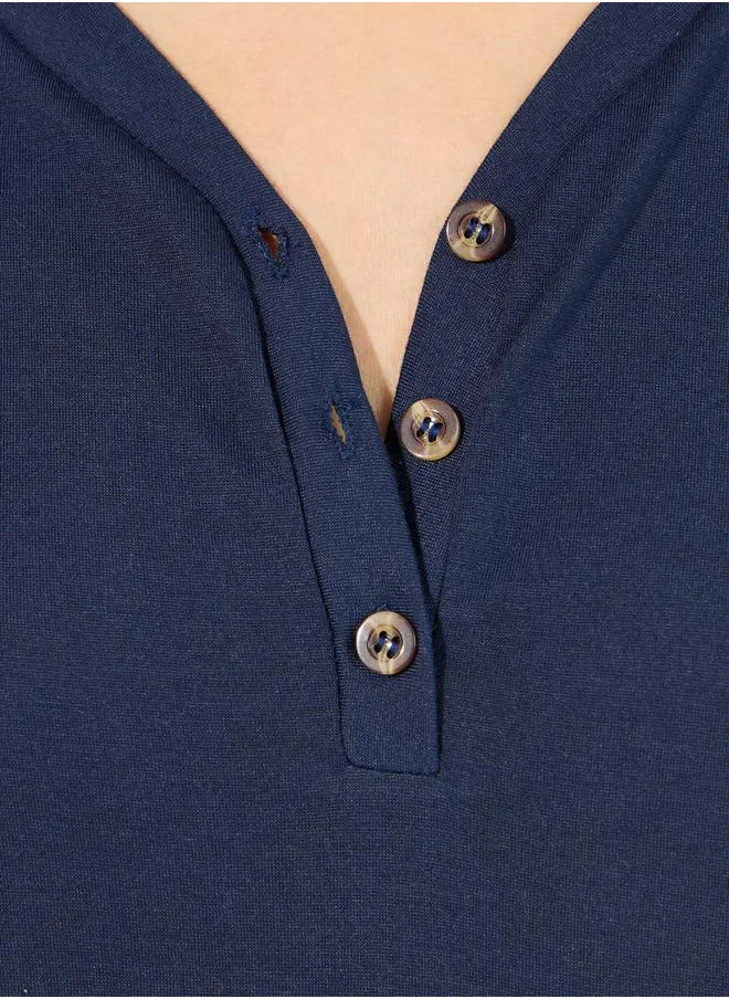 Styli Long Sleeves Placket T-Shirt & Check Piped Pyjama Set
