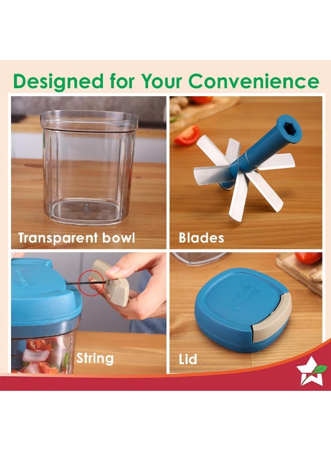 Wonderchef Pulse Vegetable String Chopper | Vegetable Cutter | 900ml | 6 Sharp Stainless-steel Blades for Precise Cutting | Transparent Bowl | Anti-slip Design | 1-Year Warranty - Image 4