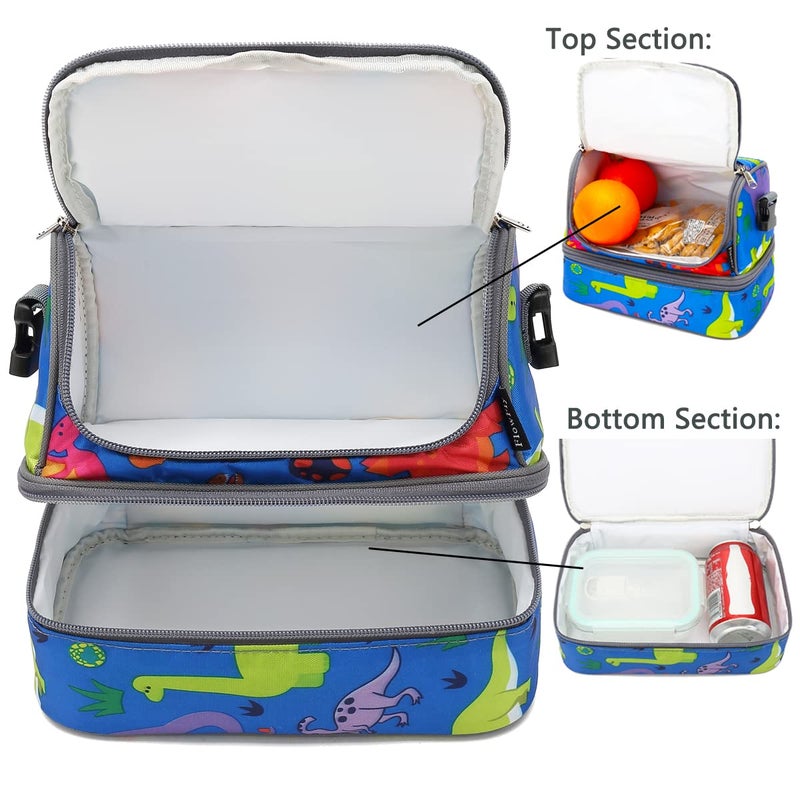 FlowFly Kids Double Decker Cooler Insulated Lunch Bag Large Tote for Boys, Girls, Men, Women, With Adjustable Strap, Dinosaur - Image 4