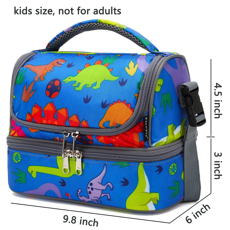 FlowFly Kids Double Decker Cooler Insulated Lunch Bag Large Tote for Boys, Girls, Men, Women, With Adjustable Strap, Dinosaur - Image 3