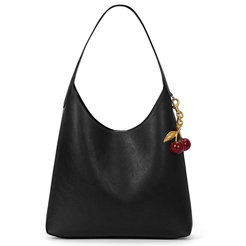HICARRY Faux Suede Hobo Bags Vegan Leather Shoulder Bag Tote for Women with Cherry Charm Slouchy Designer Handbag Purse Fall Fashion - Image 1