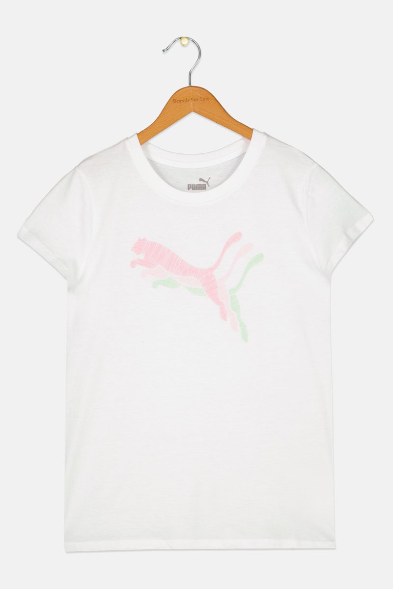 PUMA Kids Girl Sportswear Fit Short Sleeve Training T-Shirt, White - Image 2