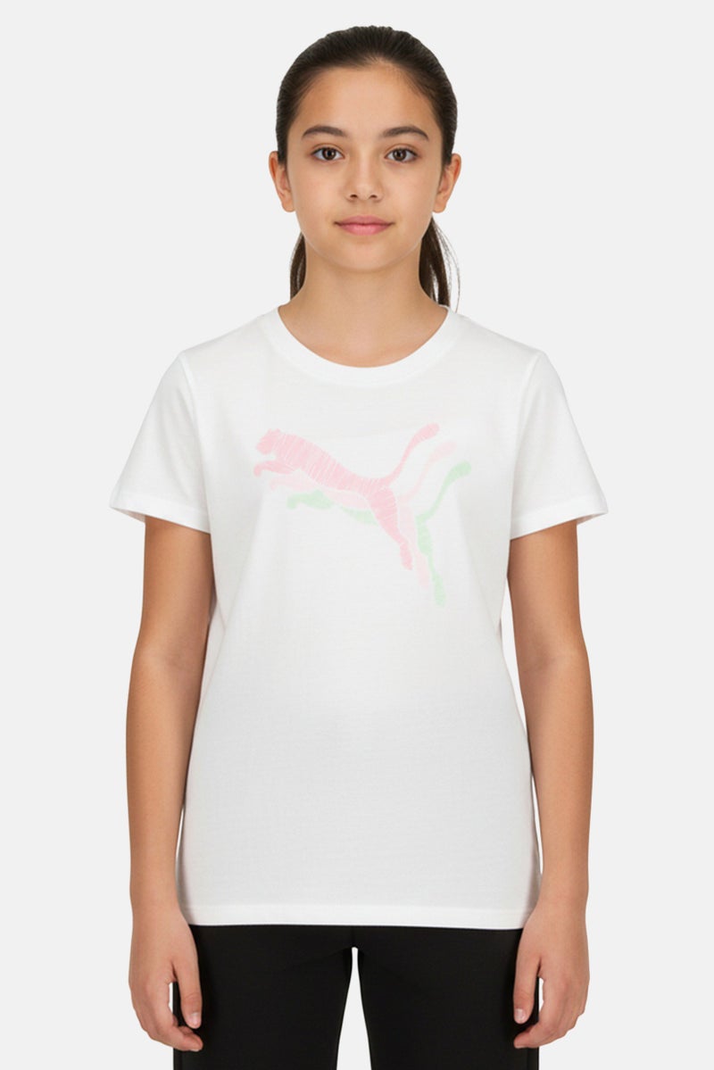 PUMA Kids Girl Sportswear Fit Short Sleeve Training T-Shirt, White - Image 1