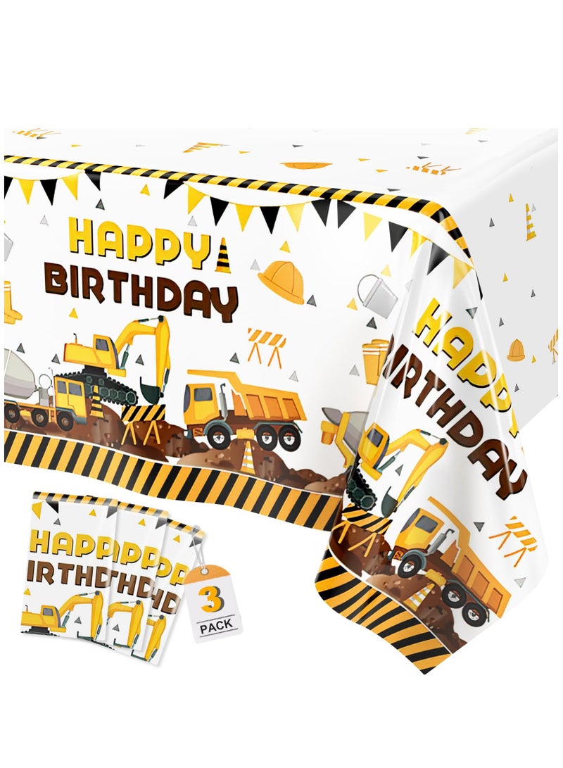 Excefore 3Pcs Construction Birthday Party Supplies Tablecloth, Construction Theme Rectangular Truck Plastic Table Cover for Kids Boys, Large Size 54 x 108 Inch - Image 1
