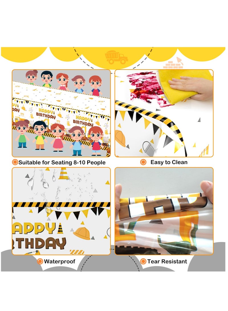 Excefore 3Pcs Construction Birthday Party Supplies Tablecloth, Construction Theme Rectangular Truck Plastic Table Cover for Kids Boys, Large Size 54 x 108 Inch - Image 3