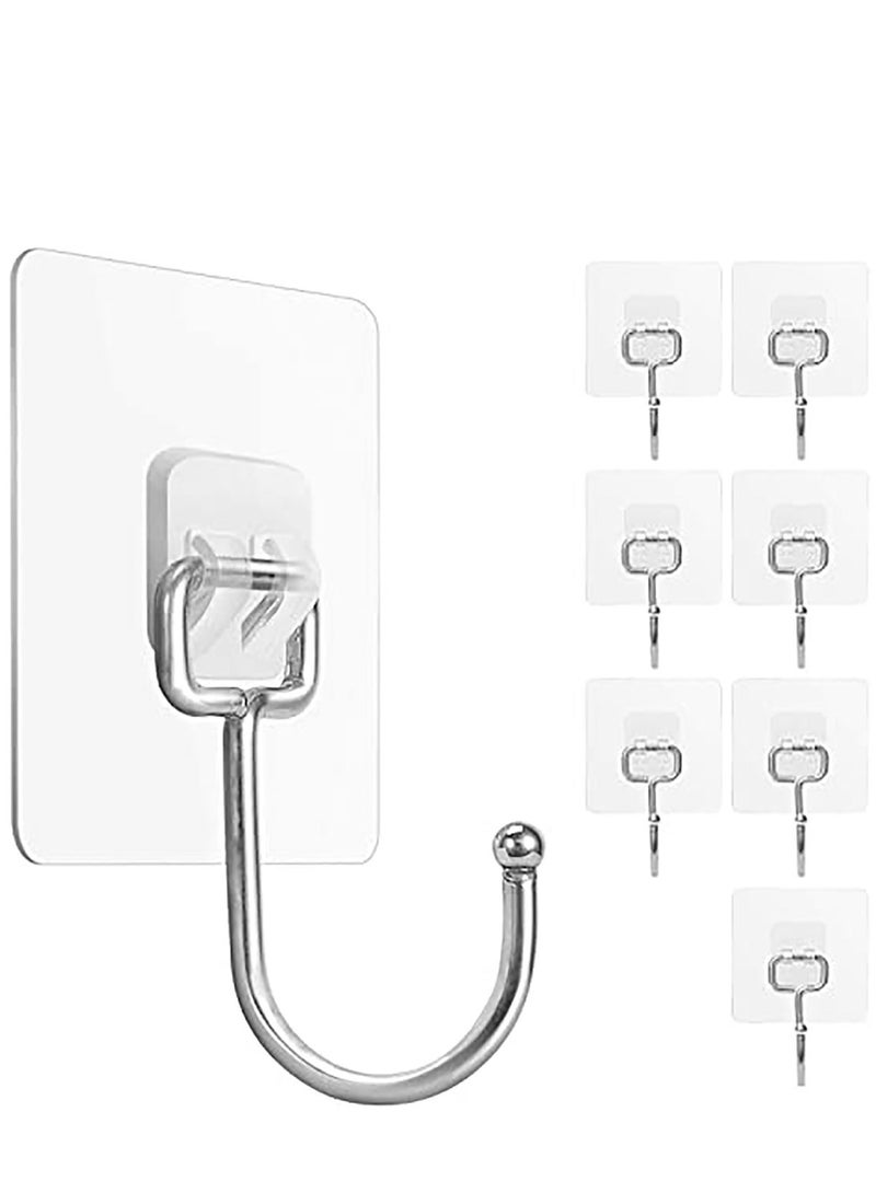 8 Pack Large Adhesive Hooks, Waterproof and Rustproof Wall Hooks for Hanging Heavy Duty, Stainless Steel Towel and Coats Hooks to use Inside Kitchen, Bathroom, Home and Office  - Image 1