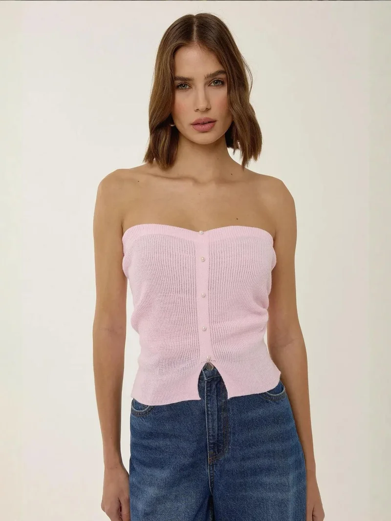 هيكاب بلوزة محبوكة بدون حمالات بقصة ضيقة