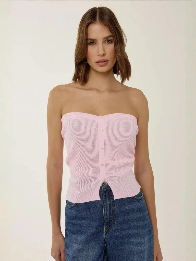 HICCUP Slim Fit Strapless Knitted Top