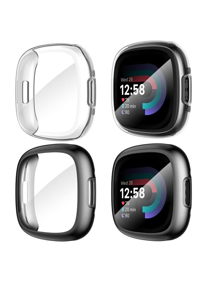Suoman [4-Pack] Suoman for Fitbit Sense 2 /Versa 4 Screen Protector Case, Full Around Electroplate Soft TPU Bumper Around Protective Case Cover for Fitbit Sense 2/Versa 4 Smartwatch(Black+Black+Clear+Clear) - Image 1