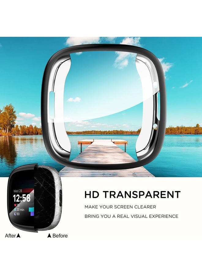 Suoman [4-Pack] Suoman for Fitbit Sense 2 /Versa 4 Screen Protector Case, Full Around Electroplate Soft TPU Bumper Around Protective Case Cover for Fitbit Sense 2/Versa 4 Smartwatch(Black+Black+Clear+Clear) - Image 3