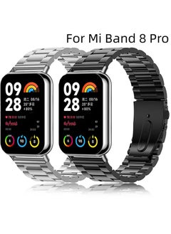 O Ozone سوار ساعة معدني لساعة Xiaomi Mi Smart Band 8 Pro، 3 حبات من الفولاذ المقاوم للصدأ قابل للتعديل سوار معصم بديل للساعة الذكية للرجال والنساء - أسود  - Image 2
