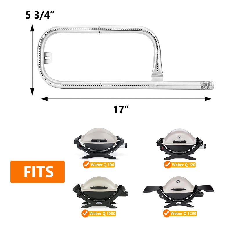 GRISUN 304 Stainless Steel 60040 Grill Burner Tube for Weber Q1200 Q1000 Q120 Q100, Baby Q Grill, 17 inch Burner for Weber 386001, 516002, 516001, 50060001, 51060001, Replacement Part 69957/41657 - Image 2
