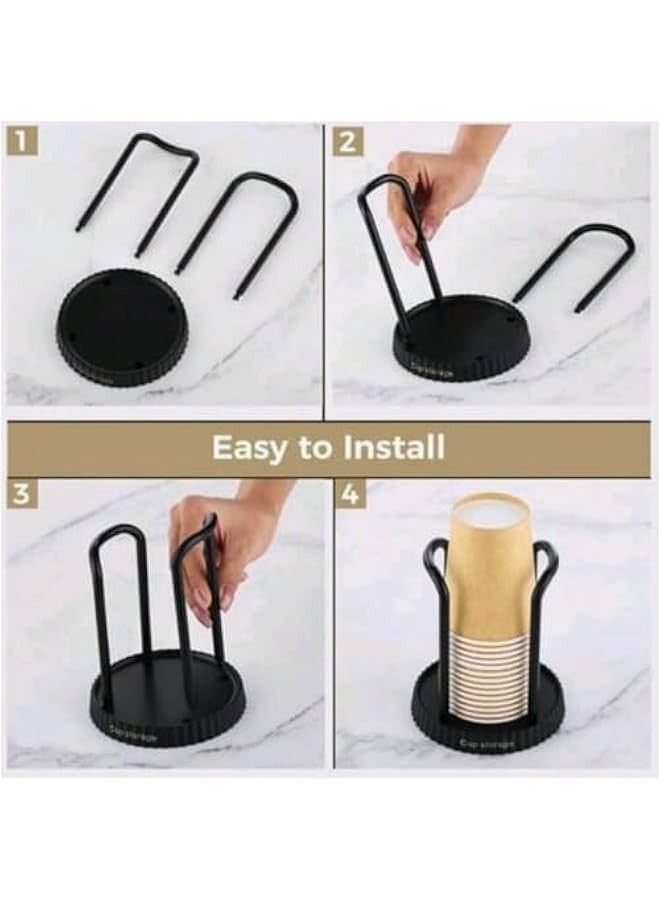 Beauenty Paper Cup Dispenser – Disposable Paper Cup Storage for Bathroom, Countertop Coffee Cup Organizer, Mouthwash Rinsing Cup Holder Durable, Space-Saving Design for Home, Office and Coffee Stations (Black) - Image 4