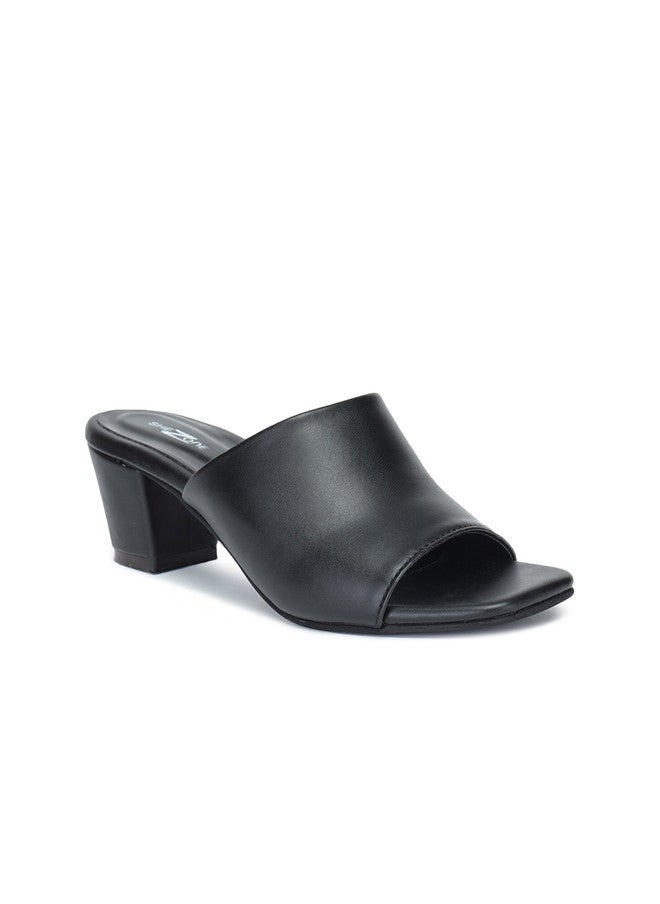 She Zone Shezone Black Block Mules for Women - Image 2